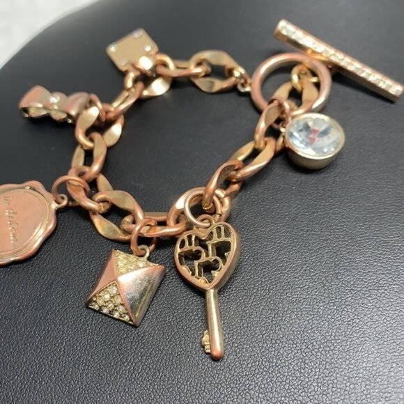 Liz Claiborne Charm Bracelet - Copper Tone Metal/Crystal, Toggle Clasp - Picture 4 of 11